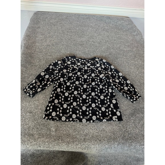 J. Jill Womens Black White Floral Embroidered Cotton Popover Blouse Top SZ M - Picture 2 of 11